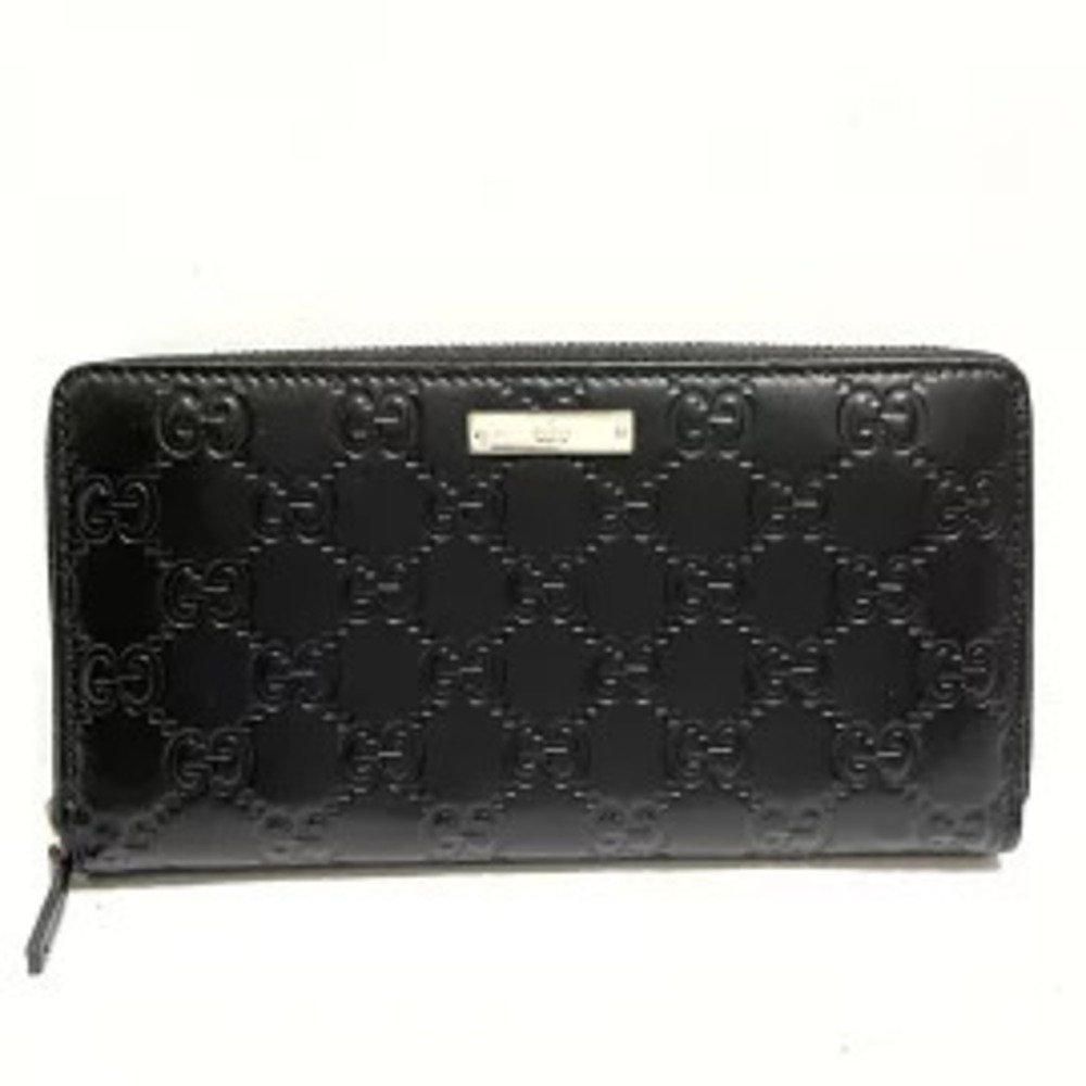 Gucci Guccissima Long Wallet Round Zipper Black Leather